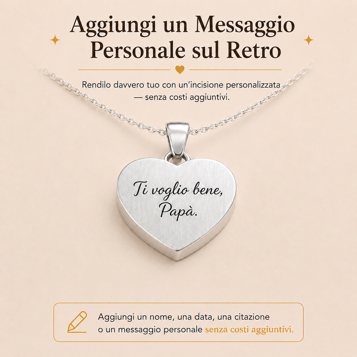 Per Sempre nel mio Cuore - Collana incisa in acciaio inossidabile