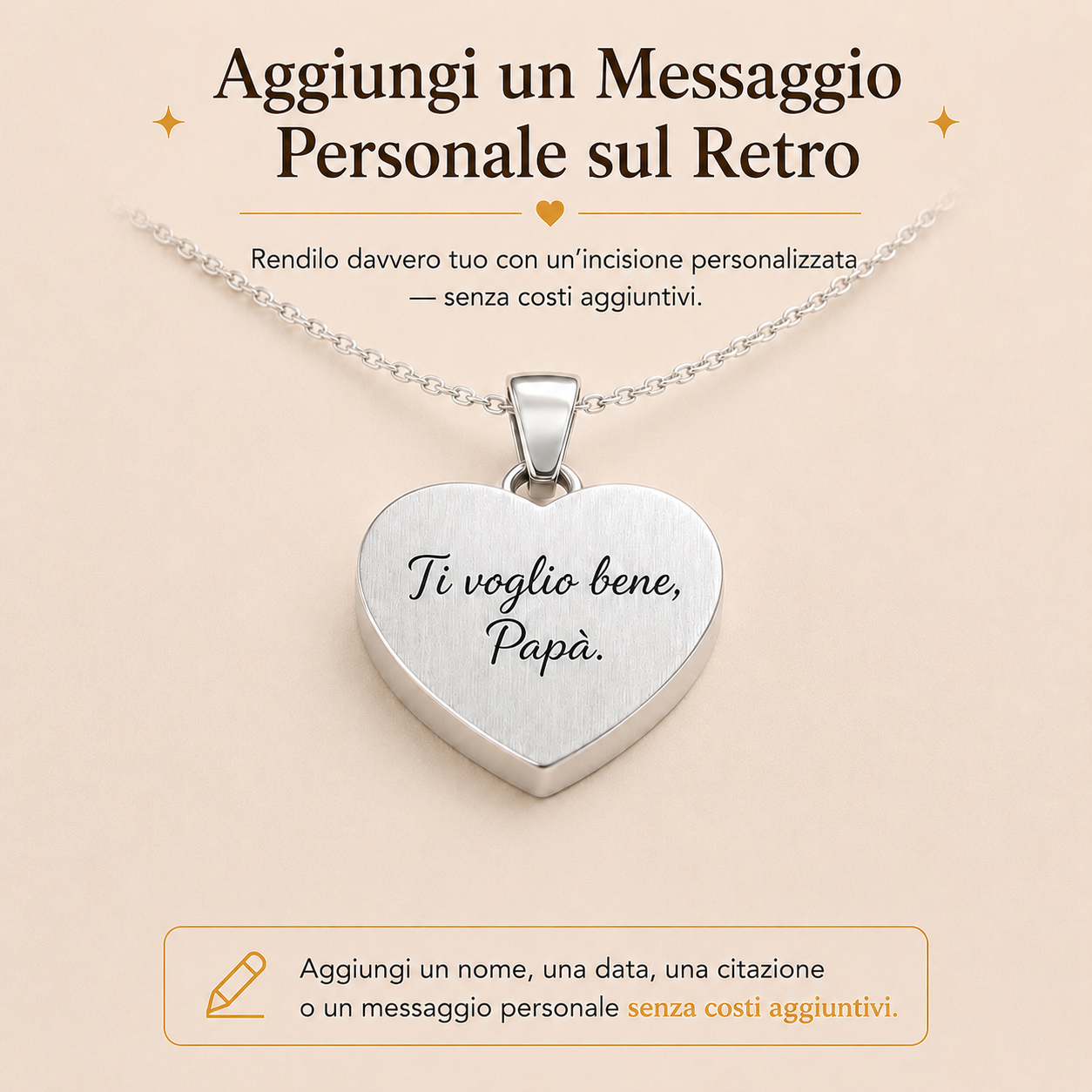 Per Sempre nel mio Cuore - Collana incisa in acciaio inossidabile