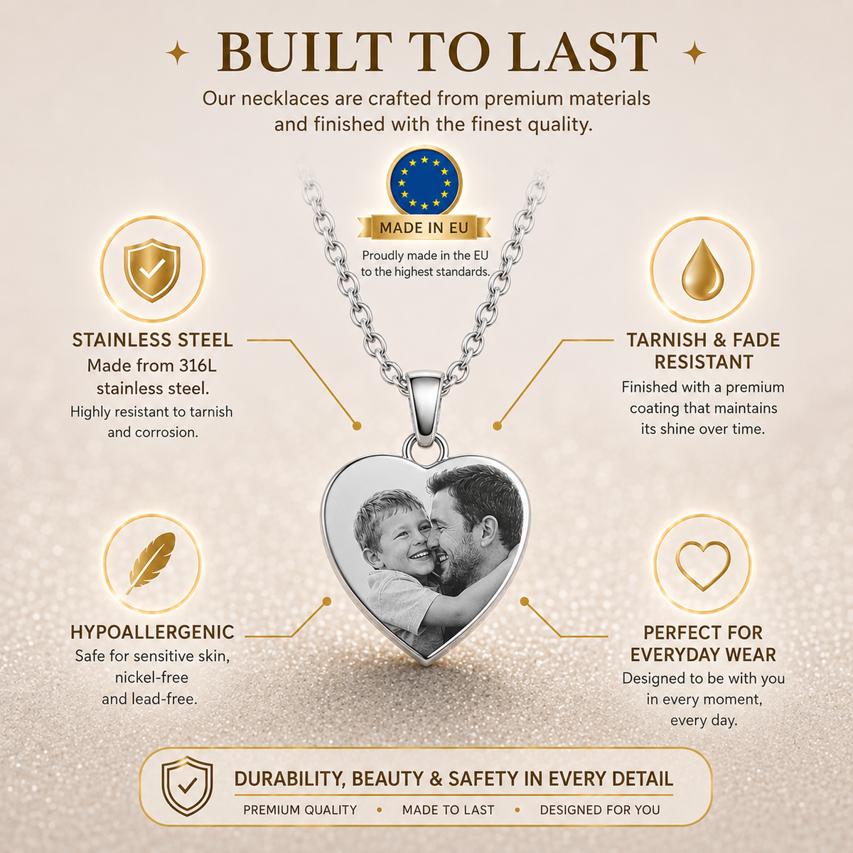 Per Sempre nel mio Cuore - Collana incisa in acciaio inossidabile