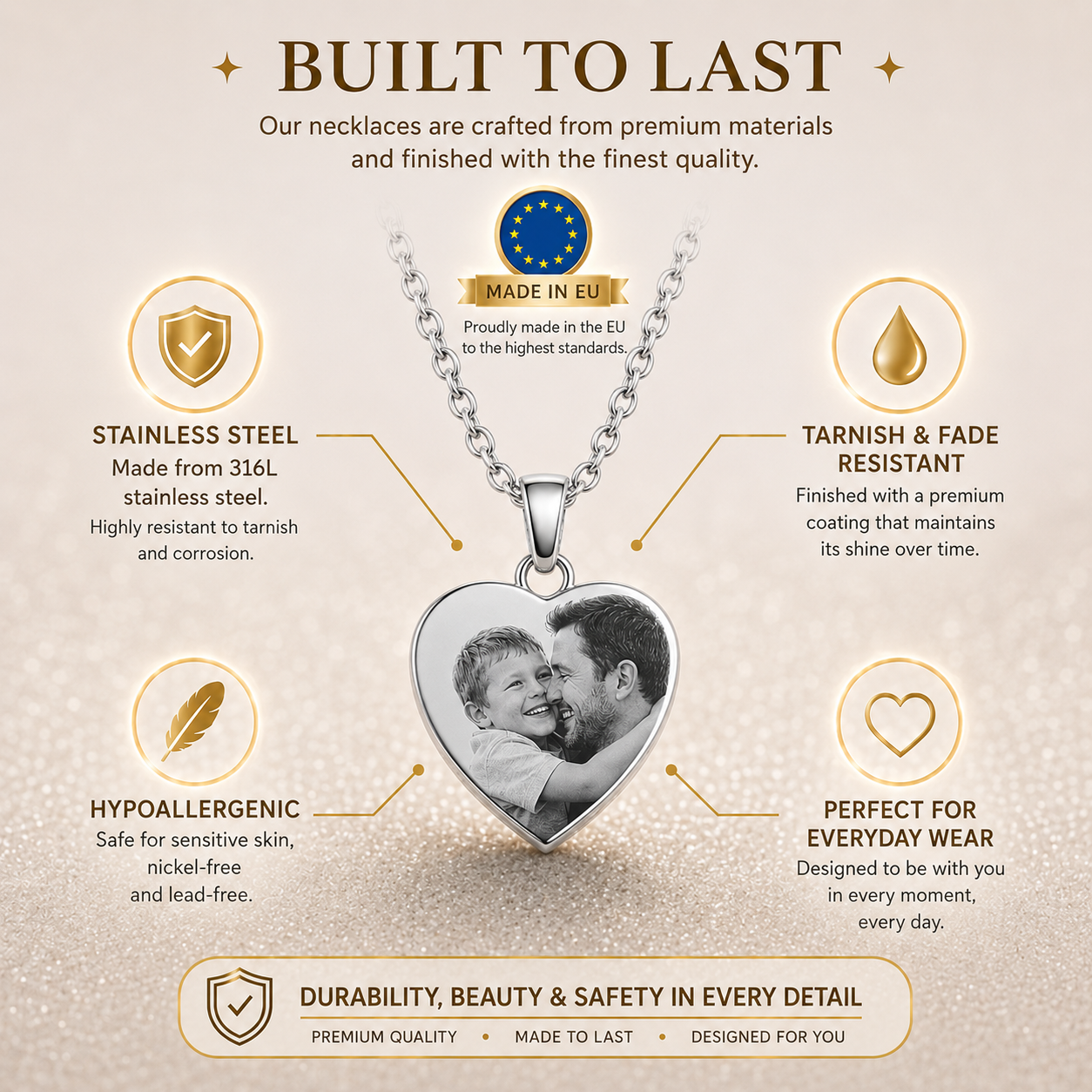 Per Sempre nel mio Cuore - Collana incisa in acciaio inossidabile